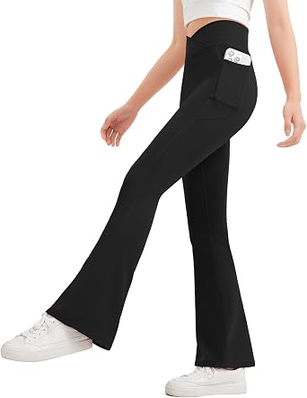 JOCMIC Girls Flare Leggings – Bell Bottom Yoga Pants with Pockets