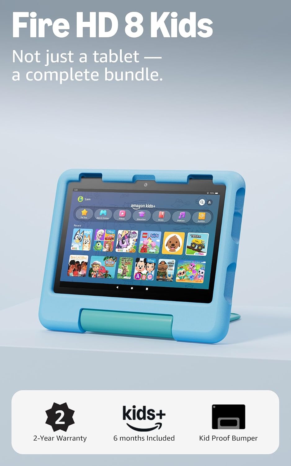 Amazon Fire HD 8 Kids tablet (newest model), ages 3-7 | 4GB memory, Includes ad-free and exclusive content, parental controls and 13-hr battery, 64GB, Blue