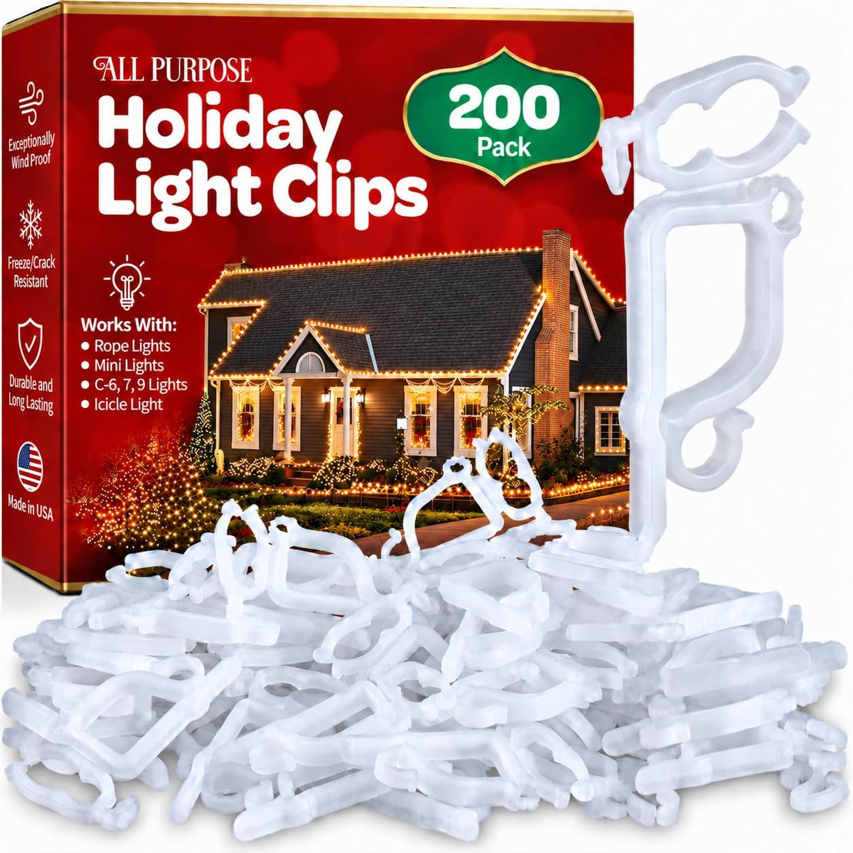 All-Purpose Holiday Light Clips – Set of 200