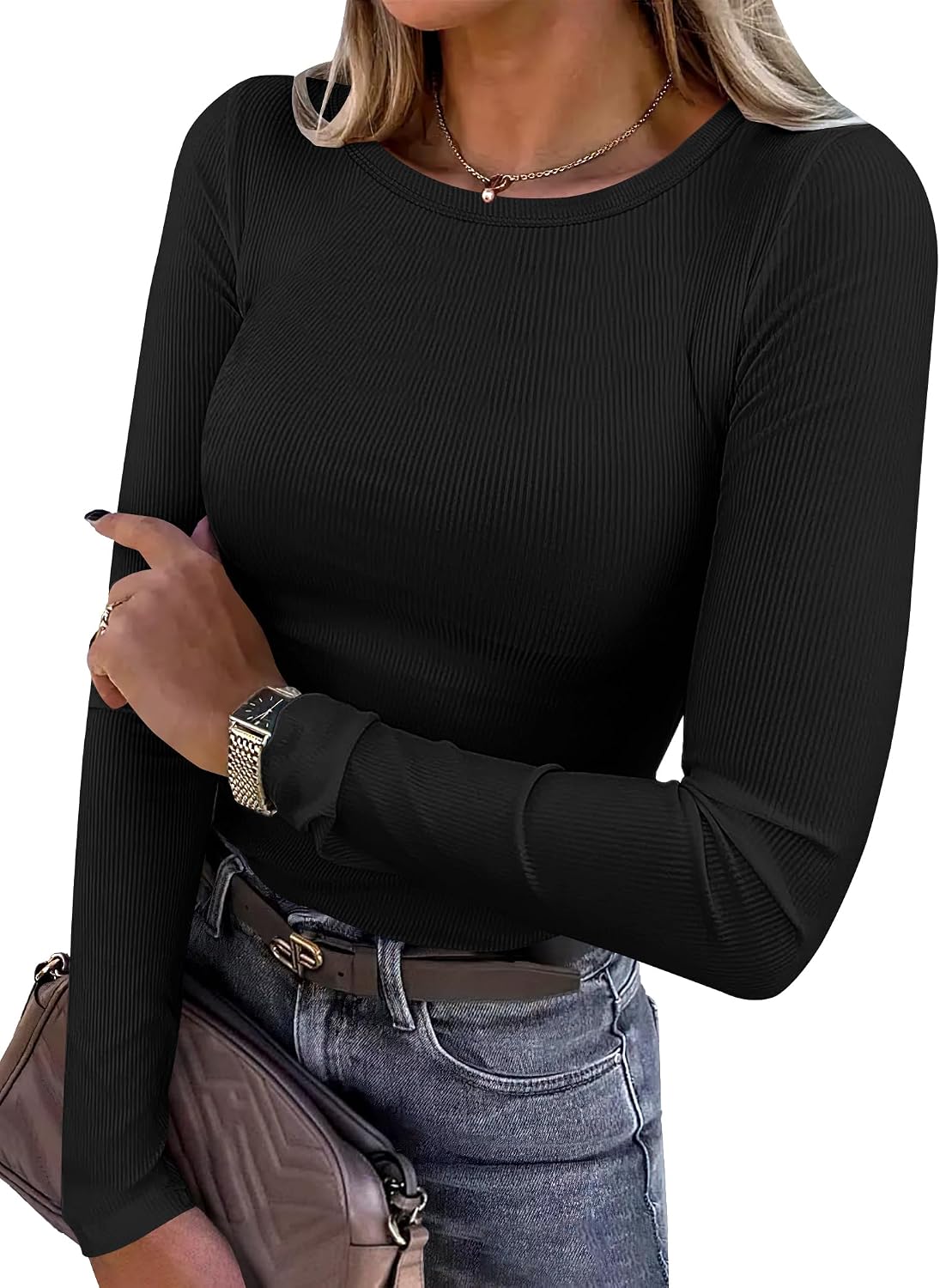ANRABESS Women's Ribbed Long Sleeve Fitted Top