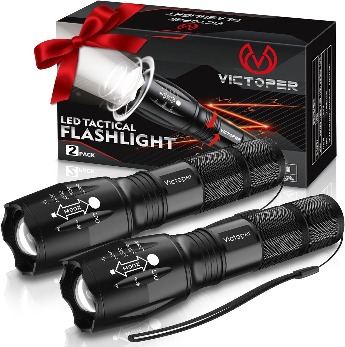 Victoper LED Tactical Flashlight – 2 Pack