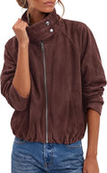 luvamia Faux Suede Jackets Women Oversized Cropped Funnel Neck Zip Up Coats