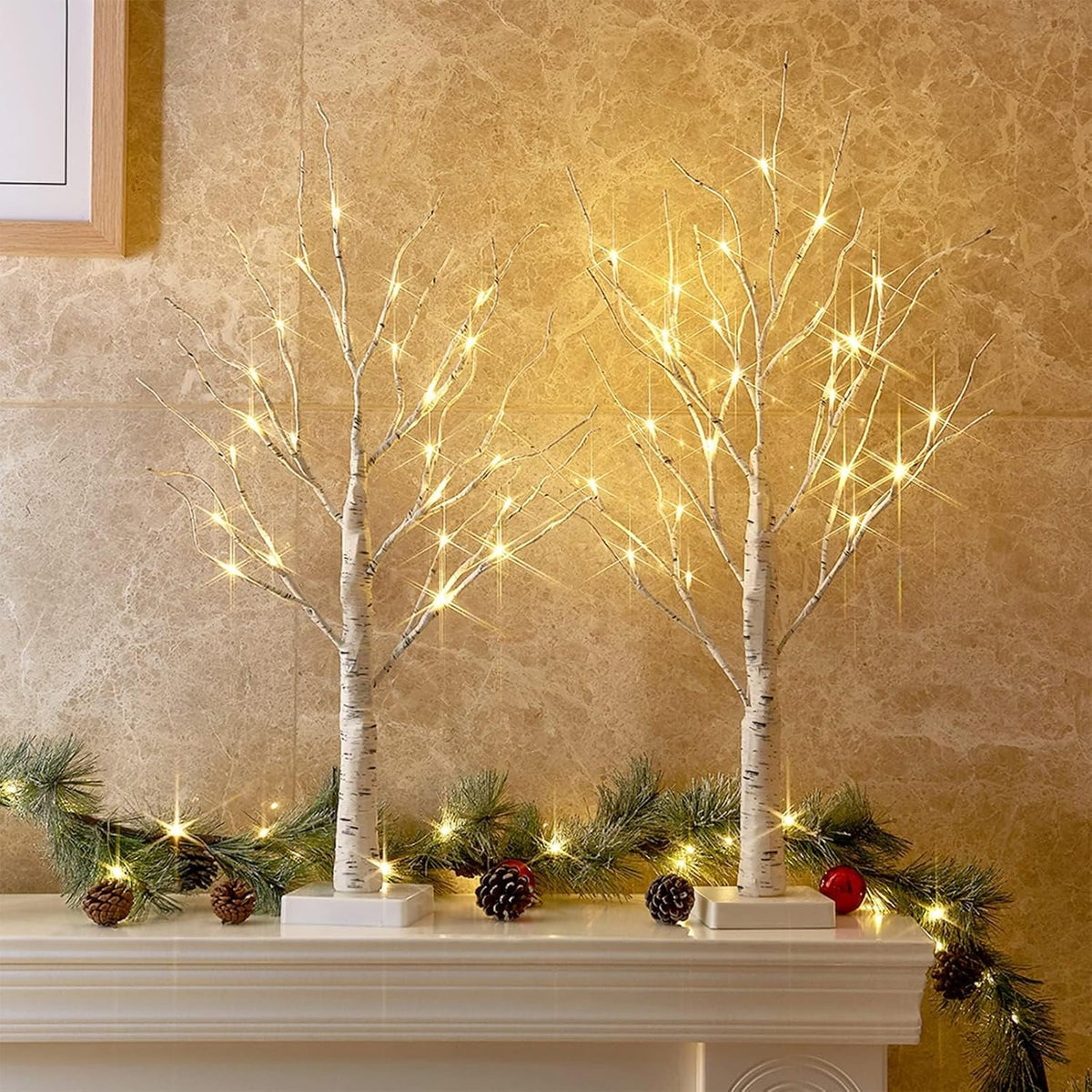 PEIDUO 2 ft Lighted Birch Trees with Timer – 2 Pack
