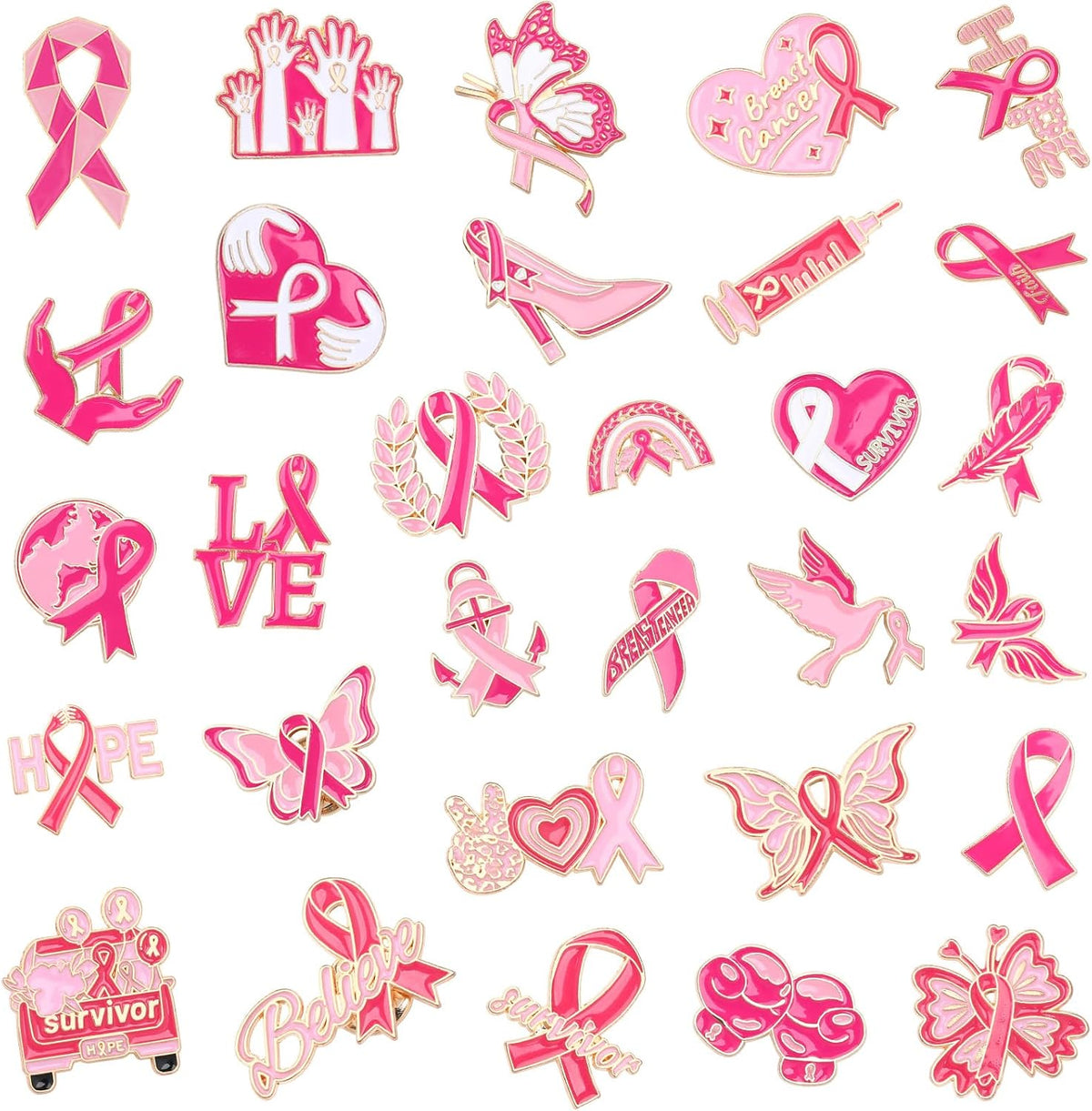 SANNIX Pink Ribbon Breast Cancer Awareness Pins – 60 Pack