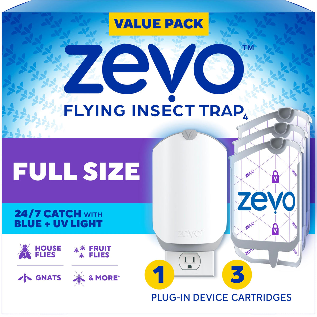 Zevo Plug-In Flying Insect Trap for Fruit Flies & Gnats – Base + 3 Refills