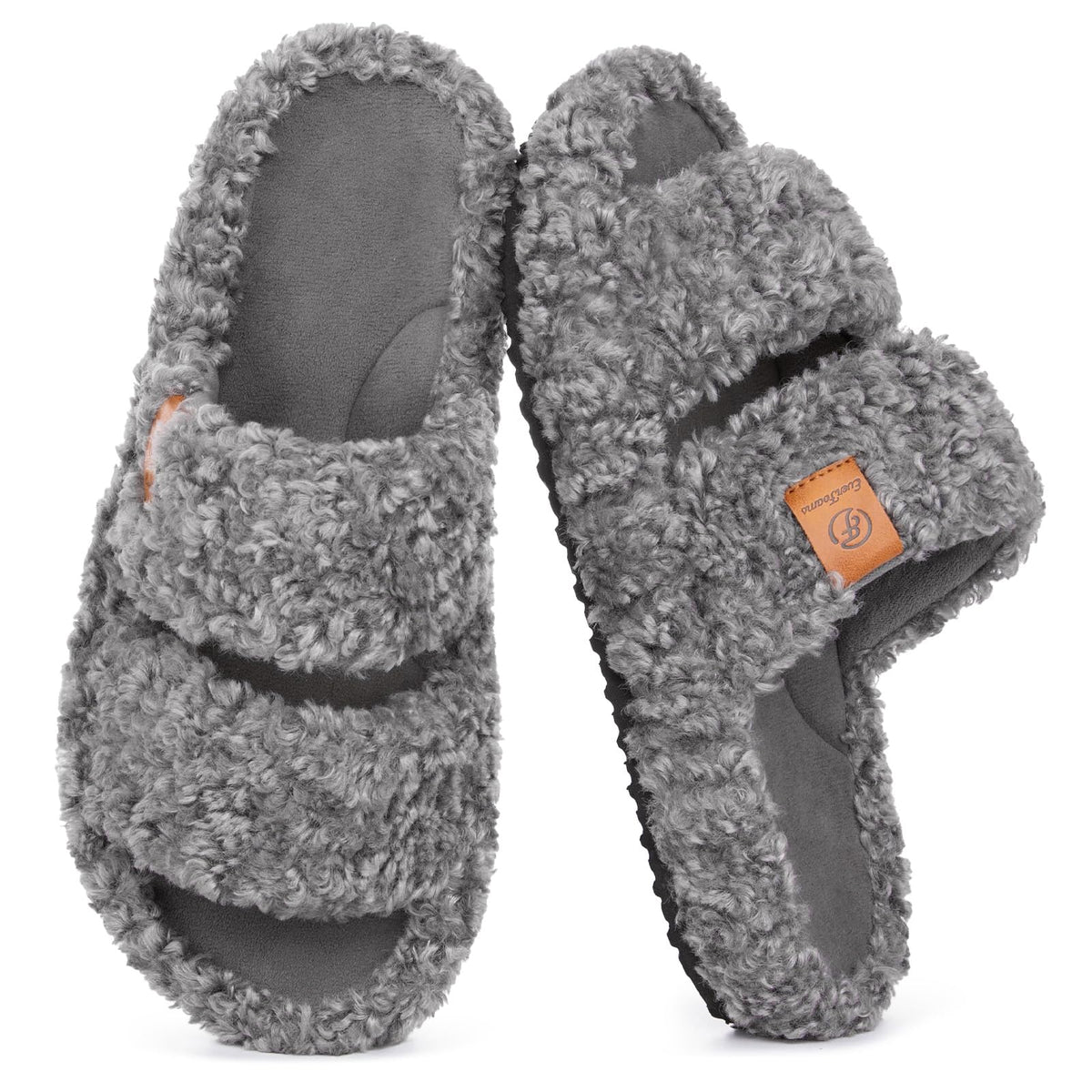 EverFoams Women's Fuzzy Open-Toe Memory Foam Slippers