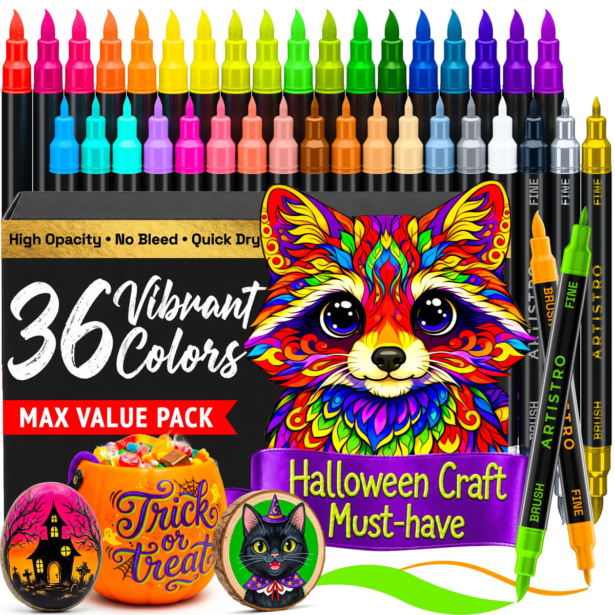 ARTISTRO 36-Color Dual-Tip Acrylic Paint Markers