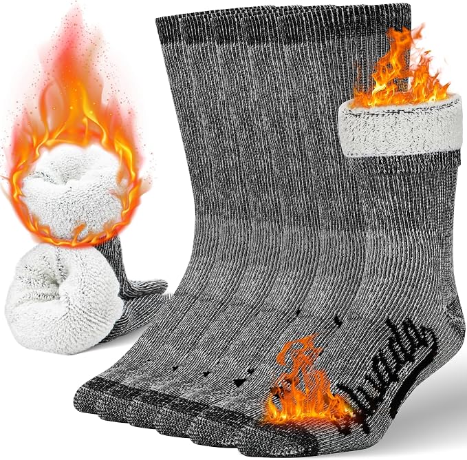 Mens Merino Wool Crew Socks Thermal and Warm Socks for Winter Work Hiking Running 3 Pairs