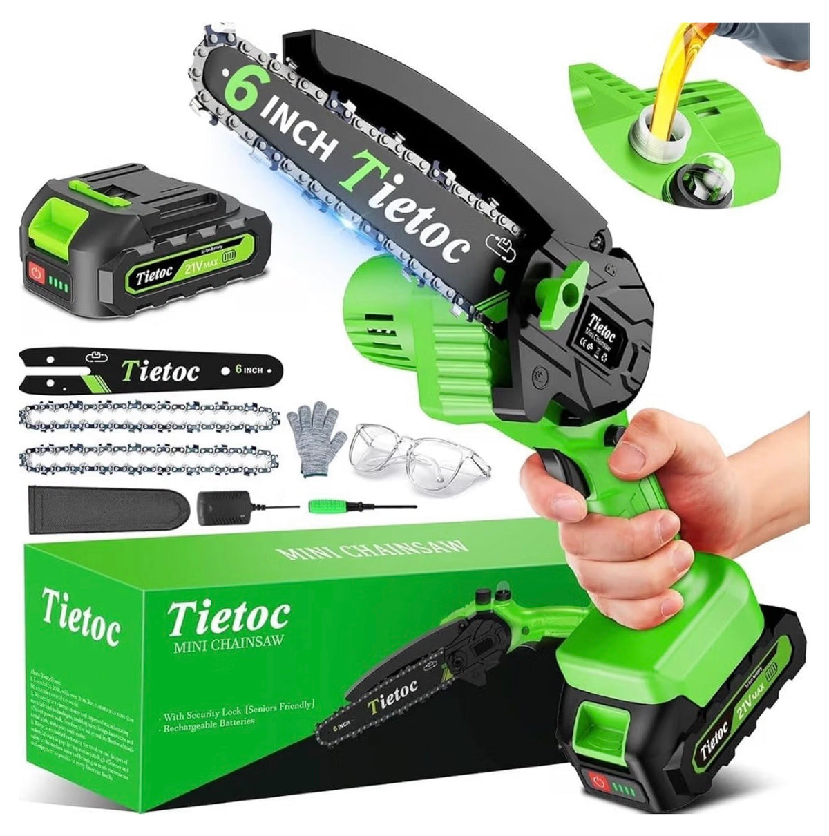 Tietoc 6-Inch Cordless Mini Electric Chainsaw