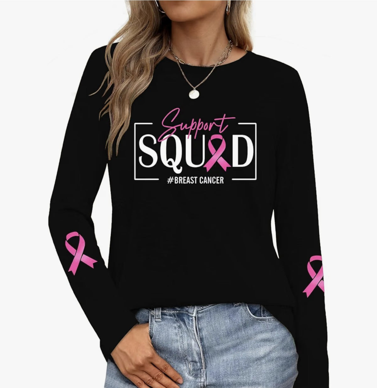Black Support Squad breast cancer awareness long-sleeve shirt