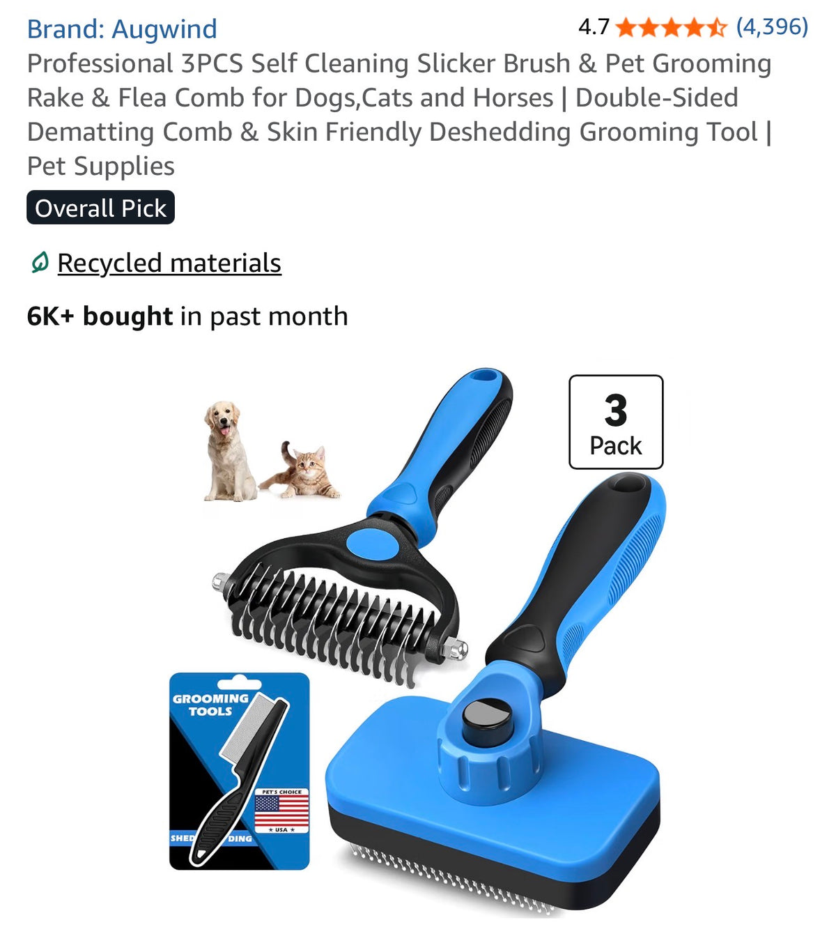 Augwind blue and black three-piece pet grooming set