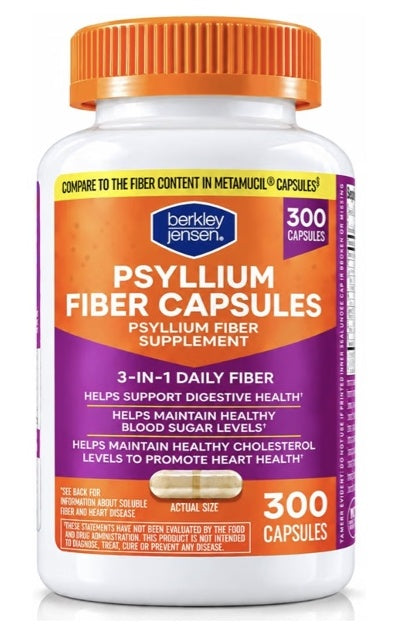 Berkley Jensen Psyllium Fiber Capsules, 300 count bottle