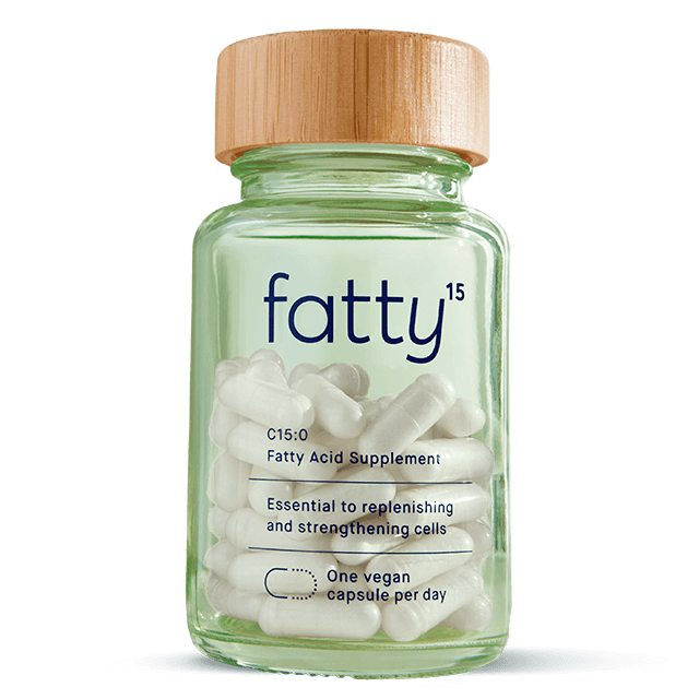 Fatty15 C15:0 supplement bottle and capsules