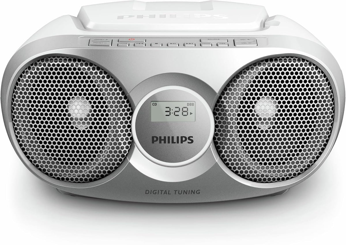 Philips portable silver CD player boombox with built-in speakers