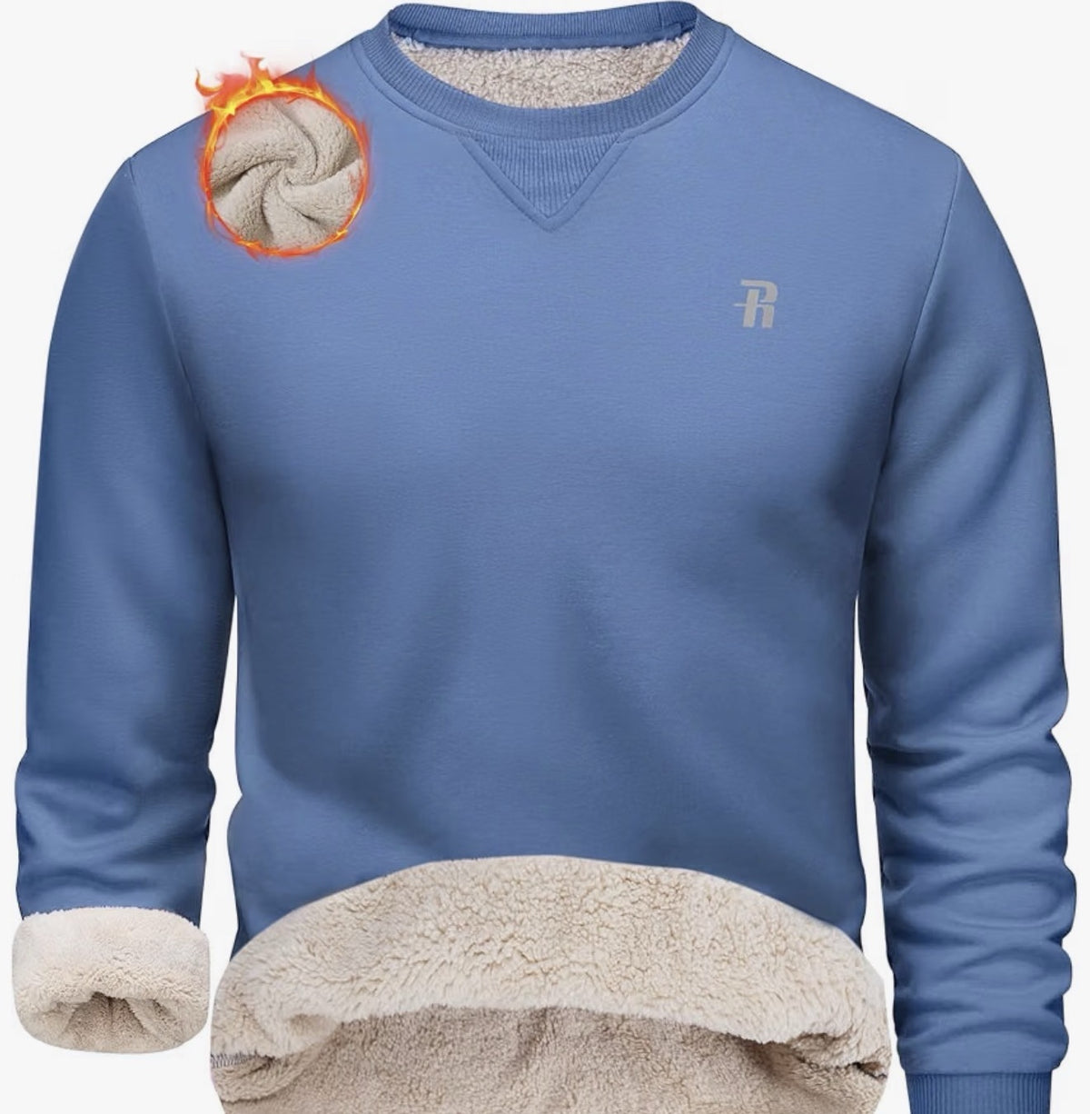 Runhit men's blue sherpa lined crewneck sweatshirt