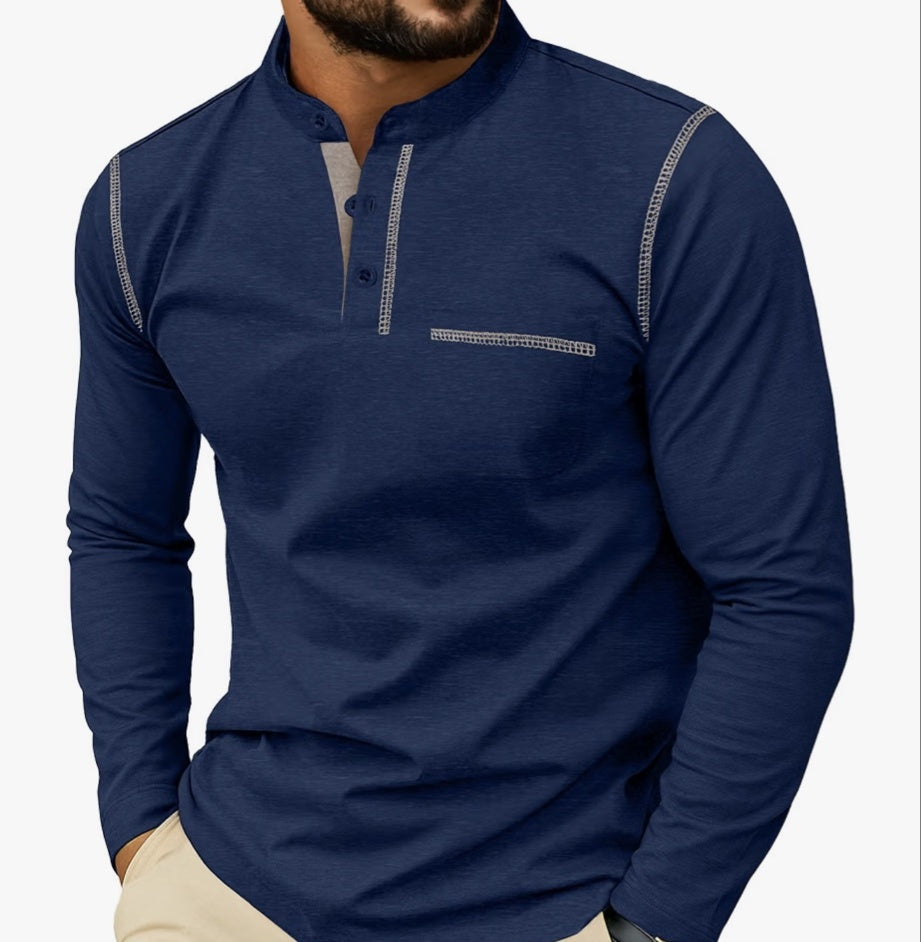 Sailwind men's navy long sleeve henley shirt with pocket