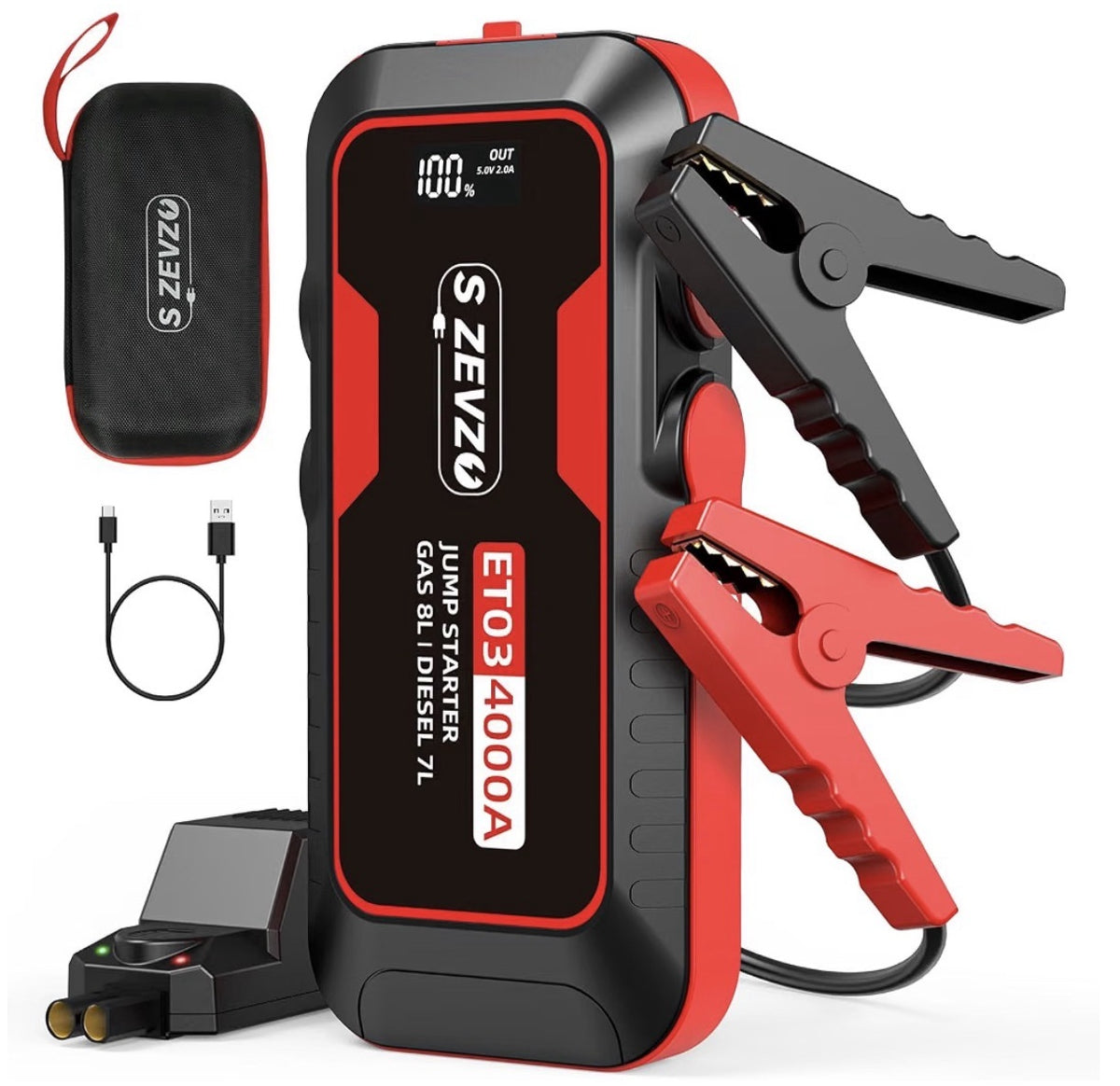S ZEVZO ET03 4000A car jump starter with case and clamps